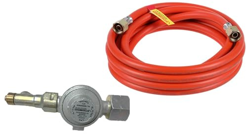 Rothenberger Industrial Set Gasdruckregler 1,5 bar mit 5 m Propangasschlauch | 12 kg/h | für Propangasflaschen **mit Schlauchbruchsicherung** | Abgangsgewinde 3/8 | Messing-Bauteile
