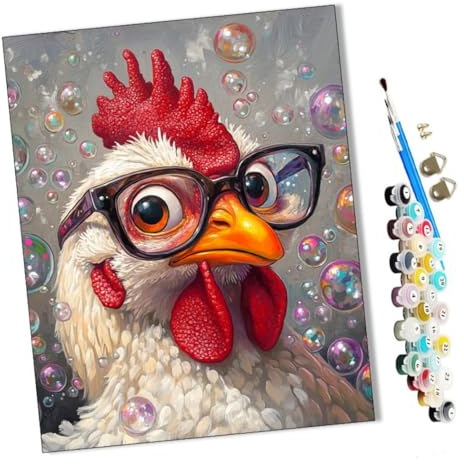 WMZPOY Peinture par Numero Adulte Coq avec verres et bulles DIY Peinture à l'huile Numéros Toile Paint by Numbers Peindre par Nombre Kits sans Cadre 40x50cm