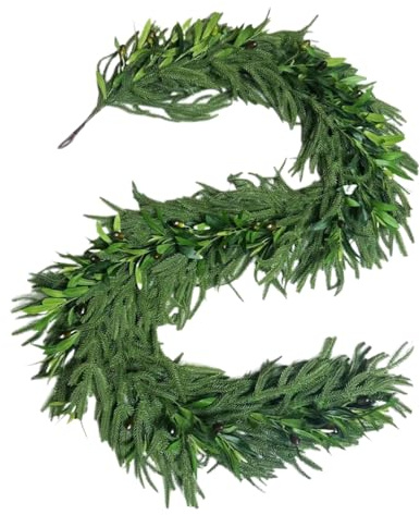 Ghirlanda natalizia verde – 1,2 m pianta rampicante artificiale per la casa, ghirlanda di pino finto realistica invernale | per interni ed esterni, mensola per caminetto, Halloween, inverno, autunno