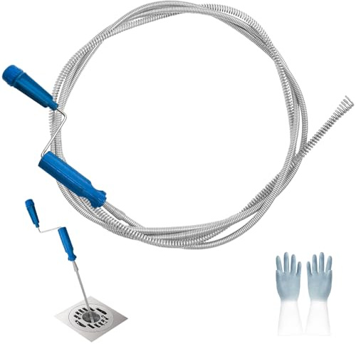 Jerhyun Desatascador Tuberias, 6mmx3m Desatascador Fregadero con Guantes | Muelle Desatascador Tuberias Apto para Inodoros, Bañeras y Lavabos, Azul