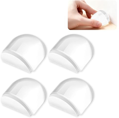 4 Pcs Floor Door Stopper Clear Self-Adhesive Transparent Stick on Door Stop from Damage for Wood Tiles Carpets Surface Home Office (Transparent)