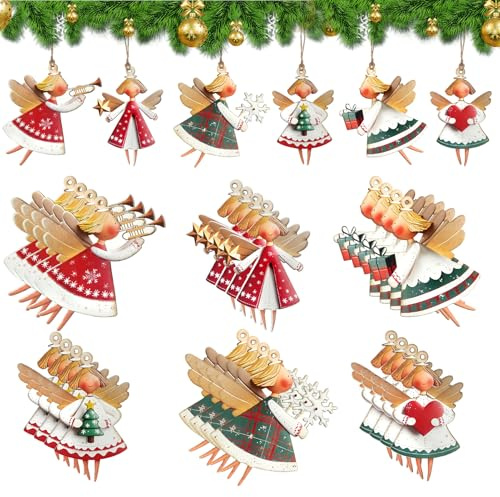24 Stück Weihnachtsengel Anhänger aus Holz, Holz Weihnachtsdeko Anhänger