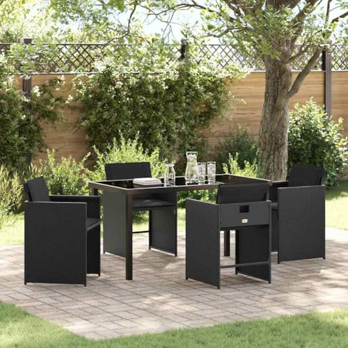 YuuSsea Garten Essgruppe 5-teilig, Schwarz Poly-Rattan, Wetterfestes Outdoor Möbelset mit Tisch und 4 Stühlen, Langlebige Sitzgruppe für Terrasse, Balkon, Garten