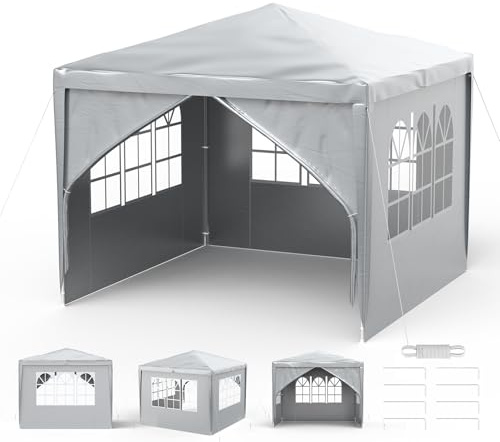 Aufun Pavillon 3x3 m Grau Gartenpavillon mit 4 Seitenwände | Polyethylen Bierzelt Tür mit Reisverschluss für Garten Party Hochzeit Picknick Markt