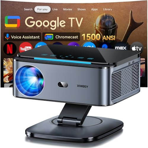 Videoprojecteur【LIC Off Google TV/1500 ANSI/Rotation 360°】 XIWBSY 2026 Projecteur Video Contrôle Vocal, Auto Focus/Keystone, Retroprojecteur 4K Supporté 38000 Lumen, Projector Bluetooth Home Cinéma