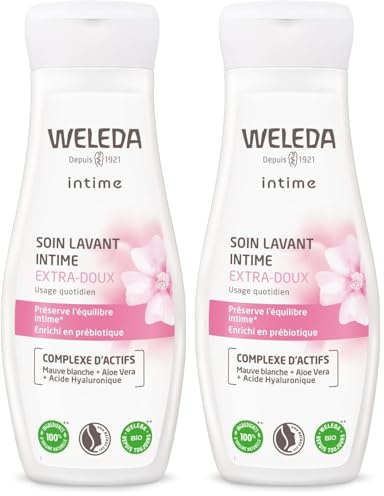 WELEDA Soin Lavant Intime Extra-Doux – Gel Lavant Intime Femme, Sans Savon, pH Physiologique, Anti-Odeurs, Aloe Vera Bio, Mauve Blanche Bio, Acide Hyaluronique, Prébiotique, Vegan, NATRUE, 200ml