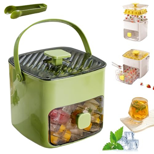 Liocwocne 2026 Tragbarer Eisbereiter mit Deckel und Aufbewahrungsbox 48 Eiswürfel, Tragbar Eiswürfelmaschine Klein, 48-Fach Ice Cube Tray für Saft, Cocktail, Eiswürfelentnahme Per Knopfdruck(Grün)