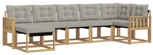 vidaXL Outdoor-Sofagarnitur mit Kissen 7 pcs Weiß und Hellgrau, Moderne Loungemöbel für draußen, wetterfestes Sofa, Bequeme Sitzgelegenheit, minimalistisches Gartenmöbel