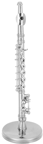 Abaodam Miniatur Musikinstrument Modell Querflöte aus Kupfer mit Ständer und Aufbewahrungsbox Realistische Kleiner Flötenmodell Dekoration für Fensterbank und Café
