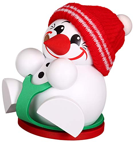 Seiffener Volkskunst | Deko Räuchermännchen | Cool-Man Räuchermann 9 cm | Schneemann | Original Erzgebirge | 19099 | mit Rutschbrettl