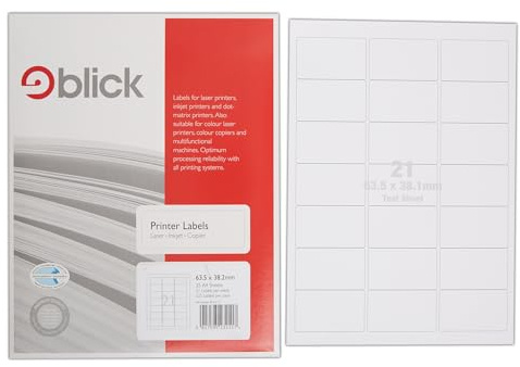 Blick Labels, White, 21 Per Sheet 25 Sheets, Rectangular, 63.5mm x 38.2mm, 525 Labels, For Home, Office, Family, School