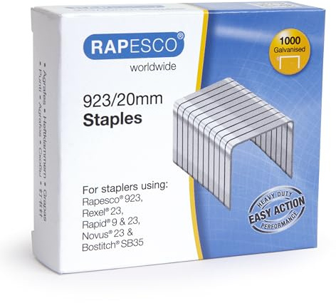 Rapesco 1241 Type 923/20 mm Galvanised Heavy Duty Staples, Pack of 1000