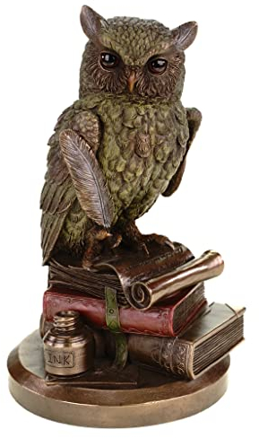 Skulpturen Eule auf Buch bronziert/coloriert Figur Uhu