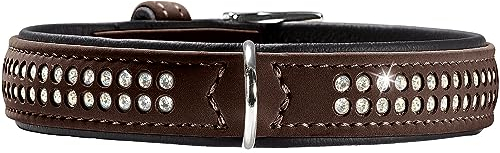 HUNTER SOFTIE DELUXE Hundehalsband, Kunstleder, glitzernde Strasssteine, 35 (XS), braun
