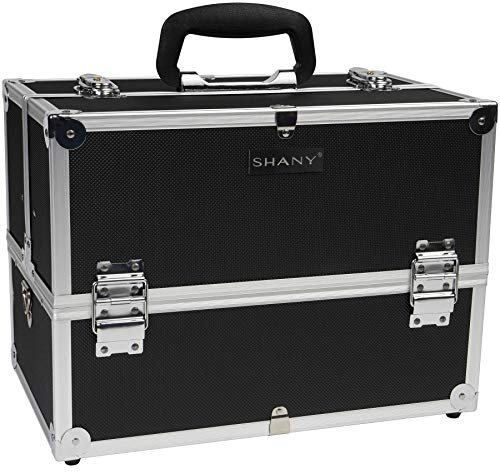 SHANY Profi-Make-up-Koffer für Essentials, Kosmetikkoffer, tragbarer Kosmetik-Organizer, Schmuckaufbewahrung mit Schlössern, Make-up-Box mit Mehreren Fächern und Schultergurt, Schwarz (Jet Black)