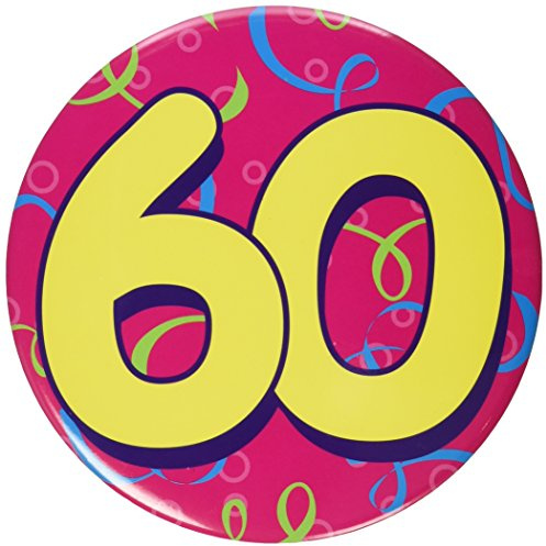 Beistle Jumbo 60 Button in Pink/Yellow, Fun Oversized Happy Birthday Party Favor, Novelty Celebration Accessories, 6