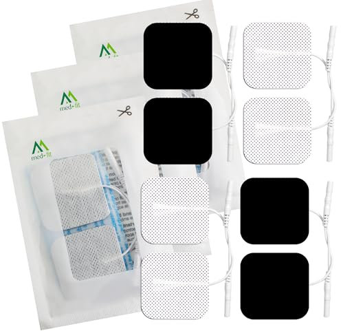 Med-Fit 1® Tens Pads: 16 Pads (4 Packs) of Premium, Long-Lasting Self-Adhesive Tens Pads/Tens Electrodes (5cm x 5cm) with Patented Hydro-Gel Technology
