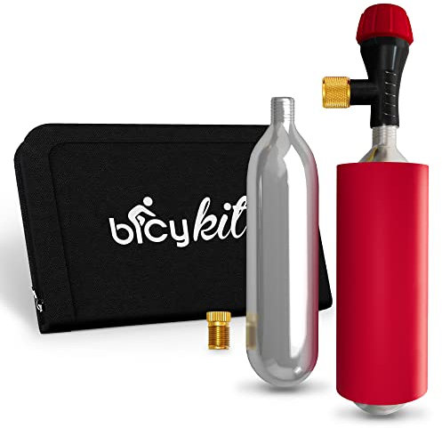 Co2 Inflator Kit With 3 Co2 Cartridges and Carrying Case, Quick & Easy, Bicycle Tire Pump for Road and Mountain Bikes, Fits Presta & Schrader Valves, Insulated Sleeve.