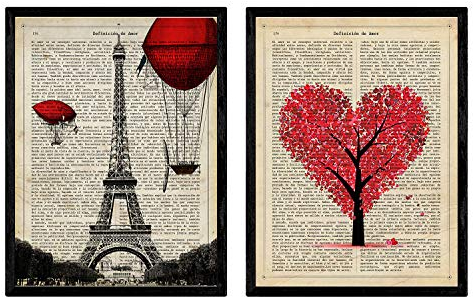 Nacnic - Pack 2 Láminas Definición Amor - Decoración Romántica Vintage para el Hogar - Cuadro Artístico París para Pared - 24x30 Cm