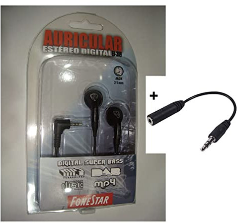Auricular de botón Jack 2,5mm estéreo FA-389. Color Negro, Cable de 1,2m