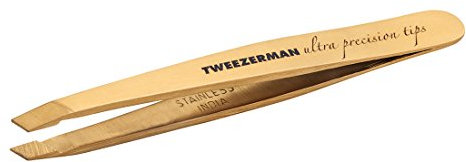TWEEZERMAN Mini Pinzette (Handgeschliffene Schräge Spitzen, Augenbrauen zupfen, Profi-Qualität, Rostfreier Edelstahl), Gold