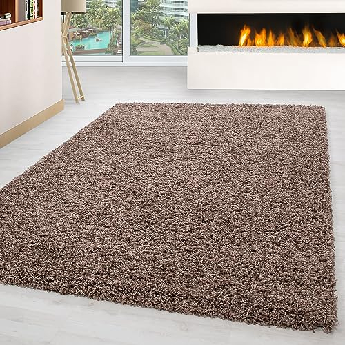 Carpettex Shaggy-Teppich, Hochflor, Wohnzimmer, Florhöhe 3 cm, einfarbig, Mokka, 60 x 110 cm