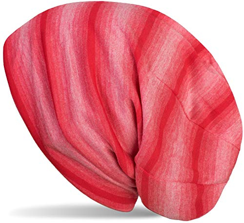 styleBREAKER Unisex Beanie Mütze mit Streifen Farbverlauf Muster Ton in Ton, Slouch Longbeanie 04024163, Farbe:Rot