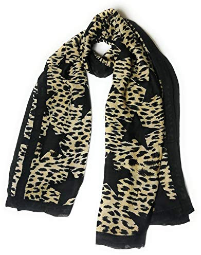 Schal, Leopardenmuster, Star groß, Schwarz gestreift, Übergröße Beige