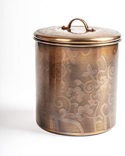 nu steel NuSteel Etched 2 QT Stainless Steel, Beautiful Food Storage Container for Kitchen Counter, Tea, Sugar, Coffee, Caddy, Flour Canister with Rubber Seal lid, Copper Antique