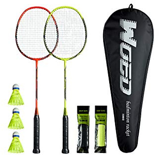 WOED BATENS -2 Player Badminton Set, Carbon Fiber Badminton Rackets Badminton Racquet for Backyards Gym with 3 Shuttlecocks 2 Grip Tape and 1 Badminton Bag, Yellow Orange