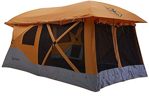 Gazelle Tents™, T4 Plus Hub Zelt, einfacher Aufbau in 90 Sekunden, wasserdicht, UV-beständig, wandelbarer Raum, abnehmbarer Boden, reichlich Aufbewahrungsmöglichkeiten, 4–8 Personen, Sunset Orange,