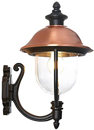 Lindby Wandleuchte außen (Laterne) Clint (spritzwassergeschützt (Retro, Vintage Antik) in Kupfer aus Aluminium (1 flammig E27) - Außenwandleuchten Wandlampe Led Außenlampe Outdoor für