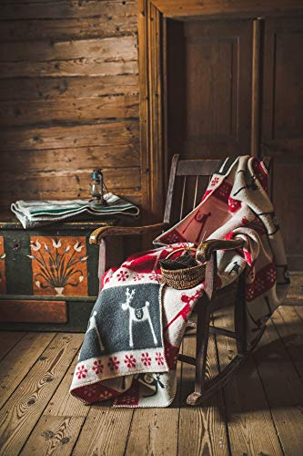 Ger3as Wendedecke Wolldecke Plaid 130 x 200 cm Warme Decke aus Schafwolle Decke Kuscheldecke Wolle Überwurf, Plaid oder Kuscheldecke für Sofa (Weihnachten Elch Rot)