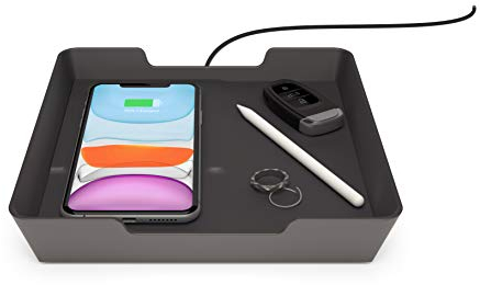 Einova Valet Tray Home Office Desktop-Aufbewahrungsbox mit drahtlosem 10W-Ladegerät für Mobiltelefone | Schnellladen | Kompatibel mit Apple iPhone, AirPods, Samsung & Android Smartphones – Graphit