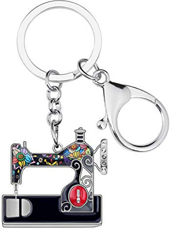 DUOWEI Nähmaschine Werkzeuge Schere Bügeleisen Schlüsselanhänger Zinklegierung Schlüsselring Tasche Charme Geschenk für Frauen Mädchen (Schwarz)