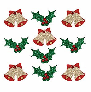 Christmas Craft Embellishments: Glitter Bells and Holly: 10 Pieces