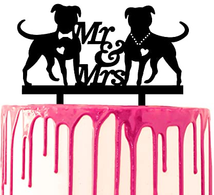 CARISPIBET cake toppers groom surprises bride with flower bouquet acrylic silhouette cake decoration tool (Zwei Bulldoggen)