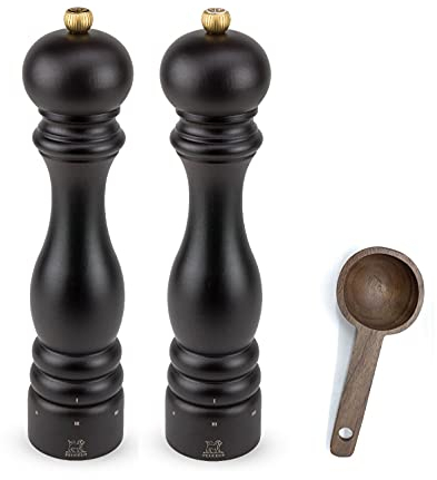 Peugeot Paris u'Select Manuelle Salz- und Pfeffermühlen-Set aus Buchenholz, 6 Einstellungen, mit Gewürzschaufel aus Holz, hergestellt in Frankreich, Schokolade, 27 cm