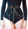 LEACOOLKEY Frauen Punk Taillenkette Gürtel Schwarz, verstellbare Körperkette Gothic Bauch Taillengürtel Rock PU Leder geschichteter Gürtel für Mädchen Kleid Halloween Kostüm