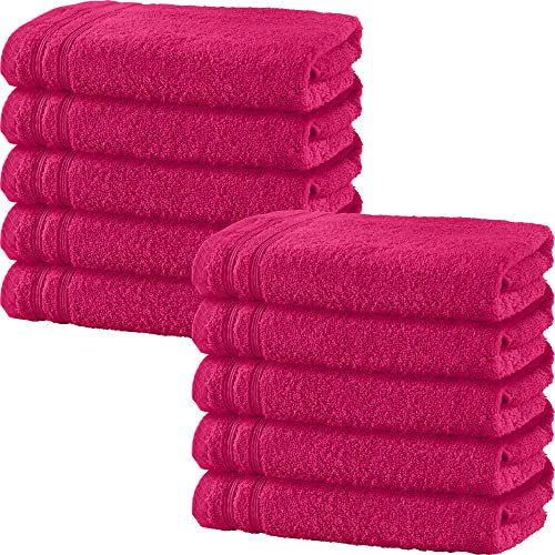 Erwin Müller Handtuch 10er-Pack Heidelberg 100% Baumwolle pink Größe 50x100 cm - saugstark, gut trocknend, kompakt, leichte Qualität - ideal für Sport, Strand, Reisen
