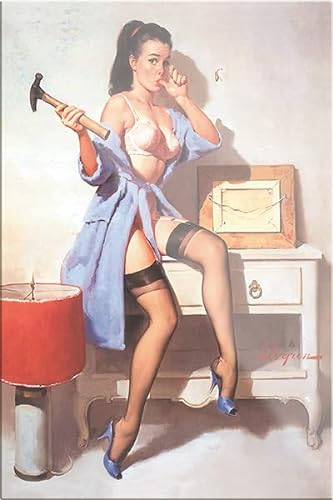 Magnet ''Pinup Frau mit Hammer'' 9x6cm Kühlschrankmagnet Lustige Sprüche Feier Vintage Retro Geburtstag Deko Party Überraschung Fan Sex Anzüglich Zweideutig Romantik Brüste