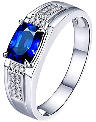 Daesar Weißgold Ring Herren 750, Hochzeitsringe Siegelringmit Oval Saphir 0.91ct Trauringe Weißgold mit Diamant Nickelfrei Größe 58 (18.5)