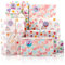 MAMUNU Rosa Geschenkpapier Set, 8 Blätter Geschenkpapier Geburtstag für Frauen Mädchen, Bunt Geschenkpapier Regenbogen Herz Entwurf, Geschenkpapier & Geschenkanhänger für Valentinstag Hochzeit
