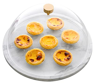 ZEELYDE Copertura per Alimenti, Campana Coperchio Microonde,Alzata per Torta da 10 Pollici, Vassoio per crostate con Uova Disco in Marmo Resistente con Coperchio a Cupola per Torta Trasparente tè po
