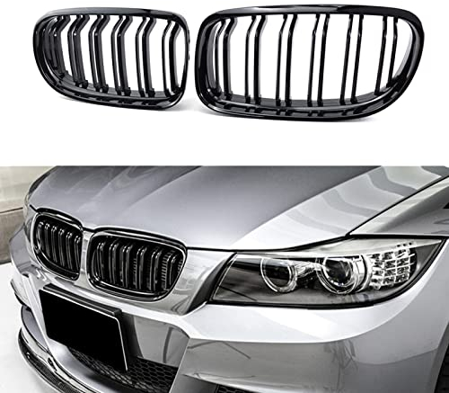 PAISEN BMW 3er E90 Frontgrill Doppellinie Hochglanz Schwarz 2009-2011,Originalgetreues Design,Für Limousine & Touring,318i, 320i, 325i, 330i, 335i,Einfache Montage,Premium ABS Material (E90 2009-2011)