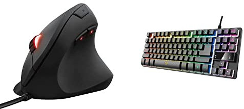 Trust Gaming GXT 144 Rexx Mouse Verticale Ergonomico, 250 - 10000 DPI, RGB Mouse con Filo, 6 Pulsanti Programmabli, Nero & Tastiera Gxt 833 Thado, In Metallo Con Illuminazione Led Multicolore