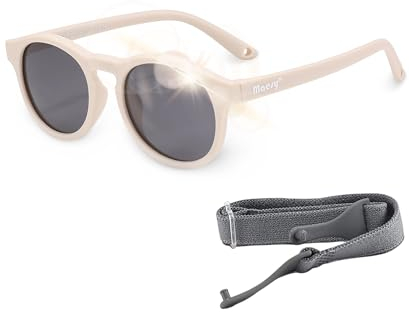 Maesy - Baby Sunglasses Bowi - 1-3 Years - Flexible Bendable - Adjustable Elastic Band - Polarised UV400 Protection - Boys and Girls - Round (Beige ecru)