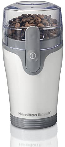 Hamilton Beach Fresh Grind Electric Coffee Grinder for Beans, Spices and More, Stainless Steel Blades, Removable Chamber, Makes up to 12 Cups, White