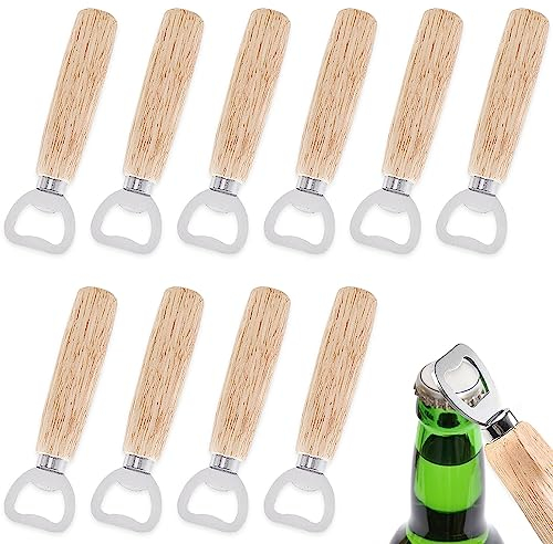 mizikuu Decapsuleur Biere, 10 Pièces Ouvre Bouteille avec Poignée en Bois Portable Cadeau Fête des pères Personnalisée Decapsuleur pour Bar Maison Cuisine Hommes Cadeau Fête des Pères