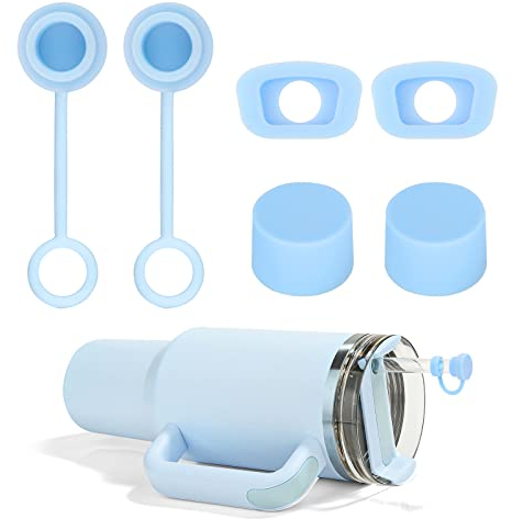 Silicone Stopper Set, Tumbler Accessory for Stanley Cup 2.0 - 40/30oz Including Square & Round Stoppers & Straw Covers (Sky Blue)